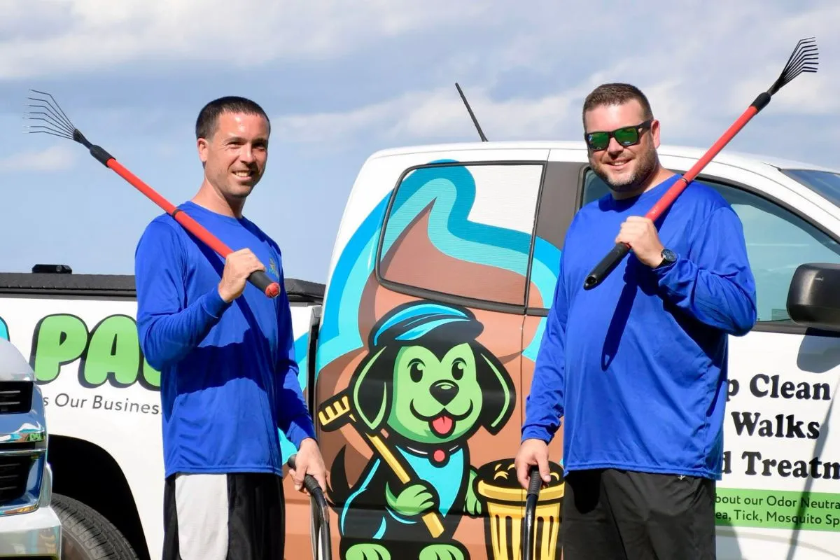 Poo Pals owners Josh and Ante leading a professional dog waste removal team in Central Jersey